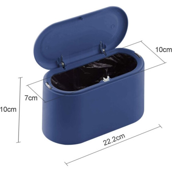 Small Desktop Trash Can with Press-Top Lid, suitable for office, bathroom, kitchen, and bedroom; also can be used for storing pet food (Dark Blue)